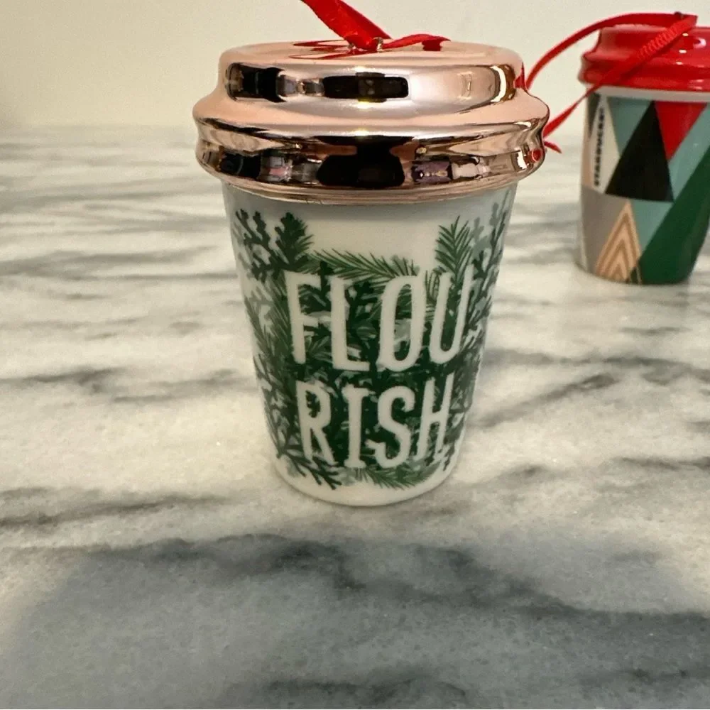 Starbucks Holiday Themed Mini Coffee Cup Ornaments Set of 4 Fox,Geometric, 2017